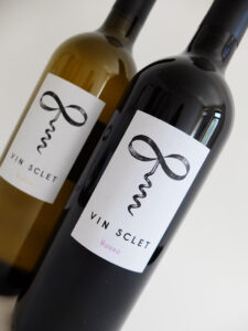 Wine bottles with Vin Sclet label